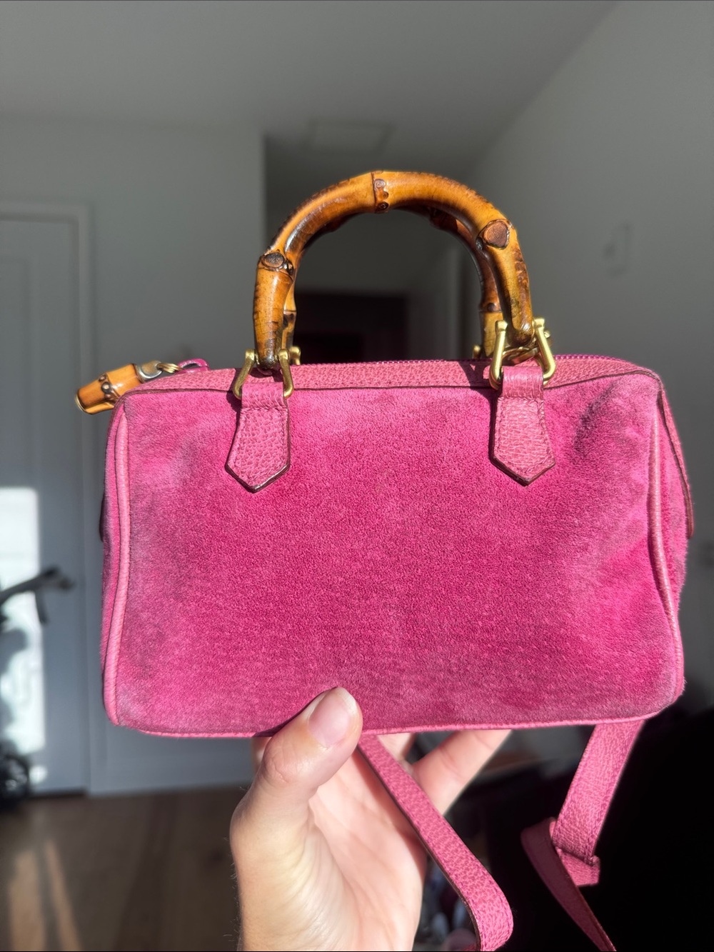 Gucci Vintage Bamboo Mini Top Handle Bag – Rare Fuchsia Pink Suede & Leather - Picture 4 of 13